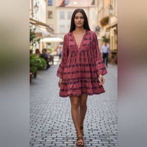 Elan Pink and Black Long Sleeve Dress